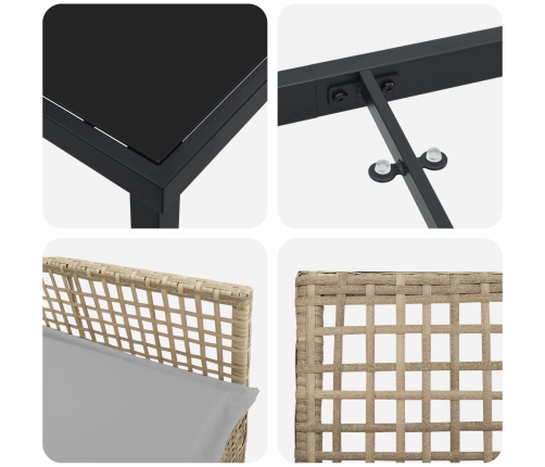Juego de Comedor de Jardín de 5 Piezas con Cojines Beige Ratán Poliéster