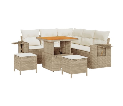Conjunto de Sofá de Jardín de 8 Piezas con Cojines Ratán Beige Acacia,  Conjunto de Comedor de Jardín de 3 Piezas con Cojines Ratán Beige Acacia
