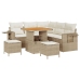 Conjunto de Sofá de Jardín de 8 Piezas con Cojines Ratán Beige Acacia,  Conjunto de Comedor de Jardín de 3 Piezas con Cojines Ratán Beige Acacia