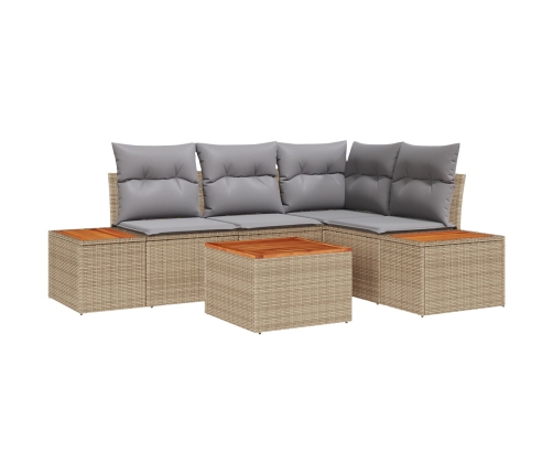 Conjunto de Sofá de Jardín de 5 Piezas con Cojines Beige Poliratán Acacia