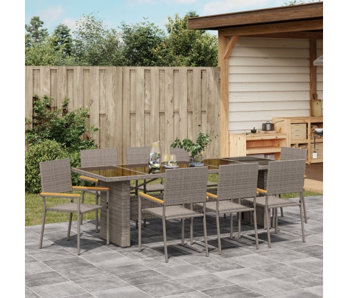 Conjunto de Comedor de Jardín de 9 Piezas  en Polirratán Gris