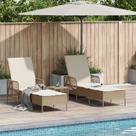 Conjunto de Tumbonas  Set de 3 Beige y Crema Ratán de PE, metal