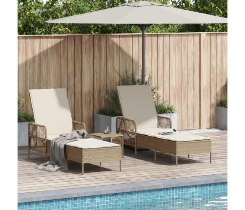 Conjunto de Tumbonas  Set de 3 Beige y Crema Ratán de PE, metal