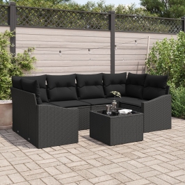 Conjunto de Sofás de Jardín  7 Piezas Negro Poliratán