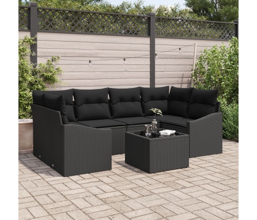 Conjunto de Sofás de Jardín  7 Piezas Negro Poliratán