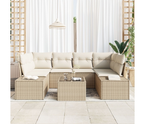 Juego de Sofá de Jardín de 7 Piezas con Cojines Beige Poliratán
