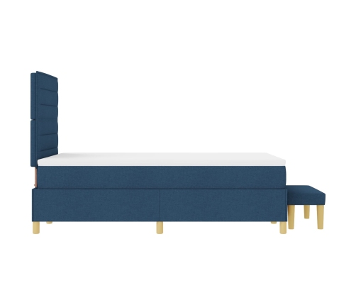 Cama con Sommier y Banco Azul 120x200 cm Tela