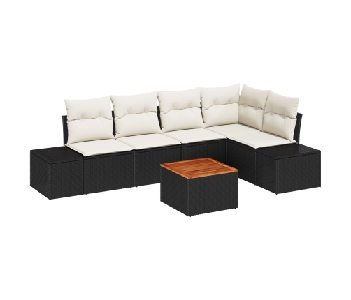 Set de Sofá de Jardín de 6 Piezas con Cojines Negro Ratán Acacia