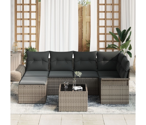 Conjunto de sofá de jardín de 6 partes con cojines de ratán sintético negro