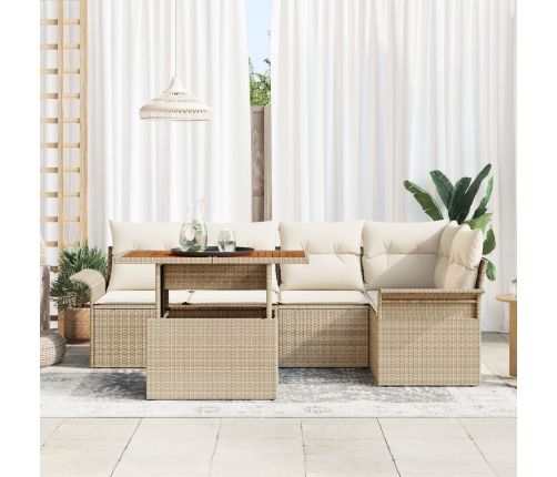 Set de comedor de jardín de 6 piezas con cojines en Beige de Poliratán