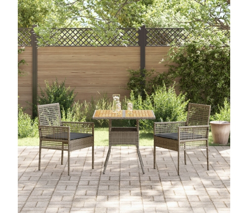 Conjunto de Comedor de Jardín  de 3 Piezas con Cojines Gris Ratán Polímero
