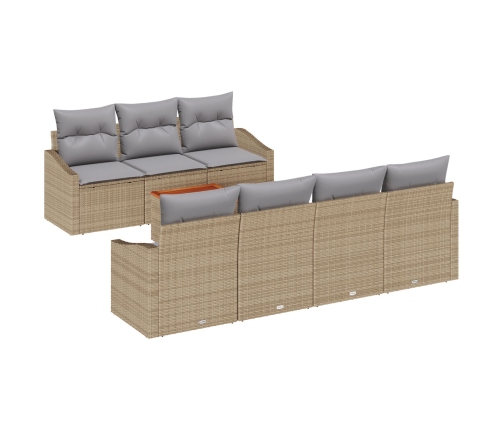 Conjunto de Sofá de Jardín de 8 Piezas con Cojines Beige Ratán Polimérico