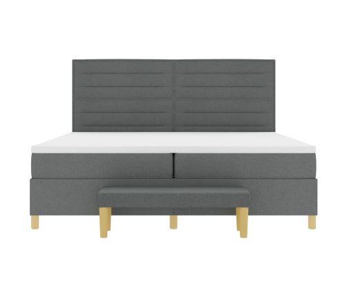 Cama con somier  con colchón y banco gris oscuro 200x200 cm de tela
