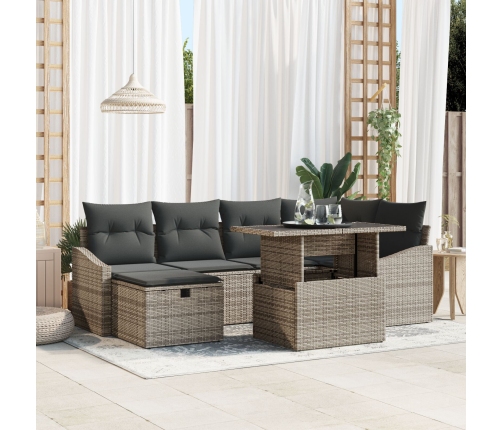 Conjunto de Sofás de Jardín de 7 Piezas con Cojines Gris Ratán Sintético