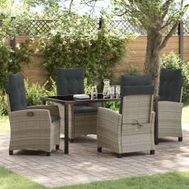 Set Comedor Jardín 5 Piezas con Cojines Gris Claro Poliratán
