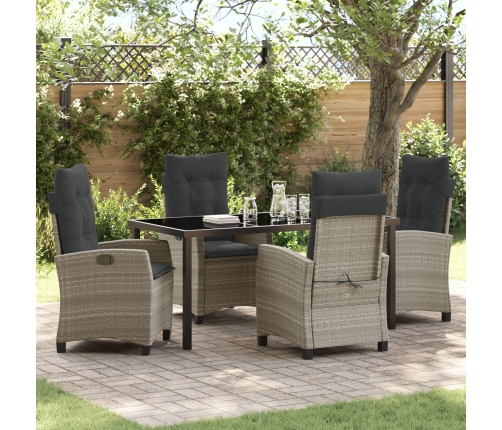Set Comedor Jardín 5 Piezas con Cojines Gris Claro Poliratán