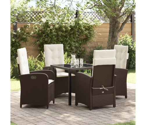 Set de Comedor de Jardín de 5 Piezas con Cojines Marrón Poliratán