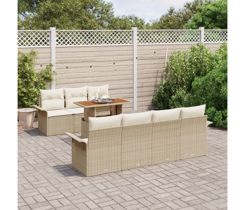 Conjunto de sofá de jardín de 8 piezas con cojines beige de ratán