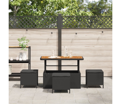 Conjunto de Comedor de Jardín de 4 Piezas con Cojines Negro de Poliratán y Acacia