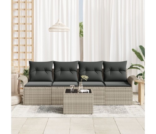 Set de Sofá de Jardín  de 5 Piezas con Cojines Gris Claro de Poliratán