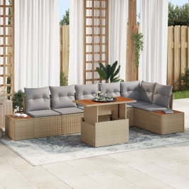 Juego de Sofás de Jardín  Set de 7 Beige Ratán