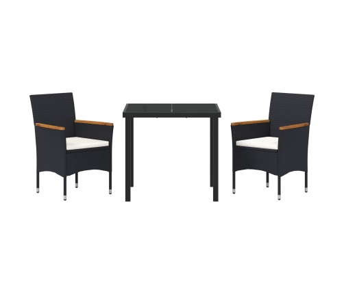 Juego de comedor de jardín de 3 piezas  en poliratán negro