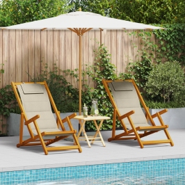 Sillas de playa plegables  2 pcs Taupe de Madera de Acacia y Textilene