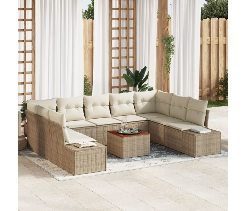 Juego de sofá de jardín de 10 piezas con cojines Beige Poliratán Acacia