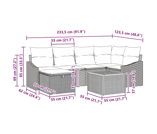 Conjunto de Sofás de Jardín de 7 Piezas con Cojines Beige