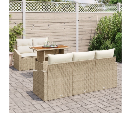 Conjunto de Jardín de 6 Piezas con Cojines Beige de Ratán Poli Acacia