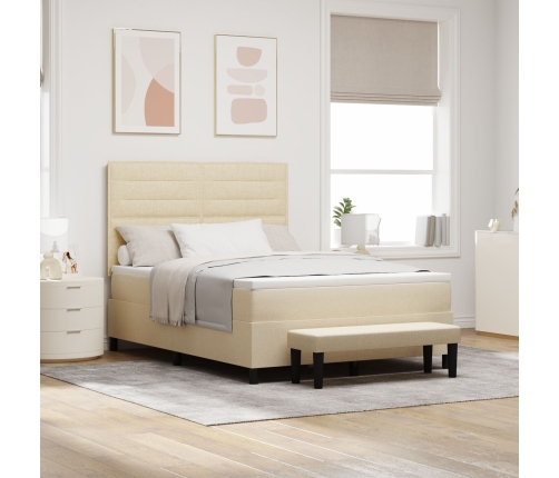 Cama con Base  con Colchón y Banco Beige 140x190 cm Tela