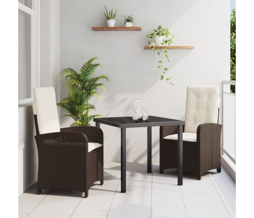Set de comedor de jardín de 3 piezas con cojines - Rattan polimérico marrón