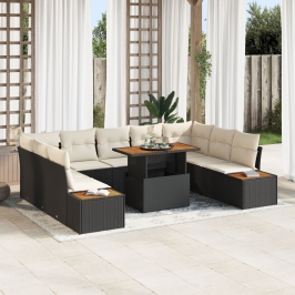 Conjunto de Sofá de Jardín  Set de 6 Marco negro con cojines beige