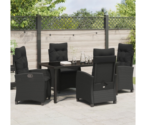 Set de Comedor de Jardín de 5 Piezas con Cojines de Rattán Poliéster Negro