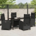 Set de Comedor de Jardín de 5 Piezas con Cojines de Rattán Poliéster Negro