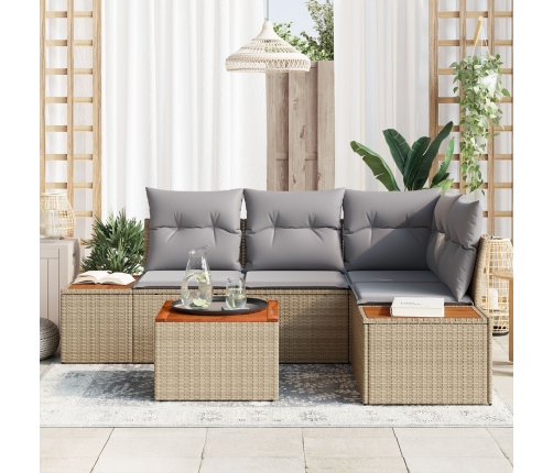 Conjunto de Sofá de Jardín de 5 Piezas con Cojines Beige Poliratán Acacia
