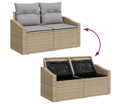 Conjunto de Sofás de Jardín  de 8 piezas con Cojines Beige Poliratán