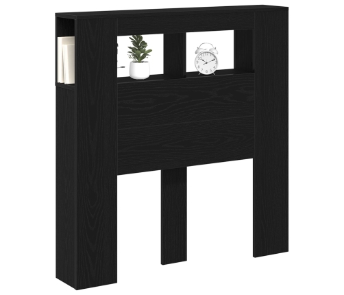 Cabecera de Almacenamiento  con Luces LED Roble Negro 100x18,5x103,5 cm