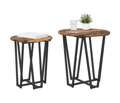 Mesa Auxiliar 2 Pzs de Roble Ahumado con Madera Ingenierizada y Metal