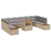Set de Comedor de Jardín de 11 Piezas con Cojines Beige Ratán Poliéster