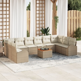 Conjunto de Sofá de Jardín de 11 Piezas con Cojines Beige Rattan Acacia