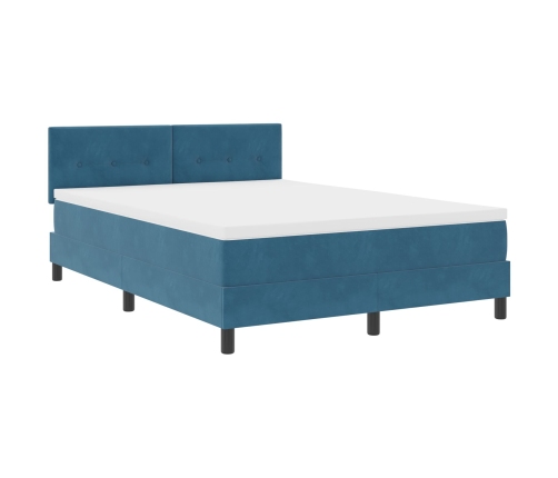 Cama Box Spring  con Colchón Azul Oscuro 160x200 cm de Terciopelo
