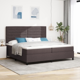 Cama con muelles  con colchón y luces LED Marrón oscuro 200x200 cm Tela