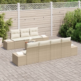 Juego de Sofá de Jardín de 8 Piezas con Cojines Beige Poliratán Acacia
