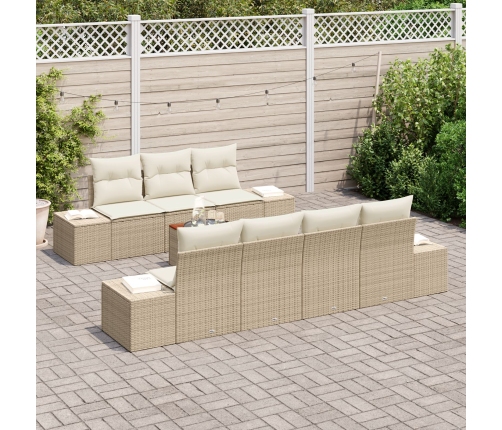 Juego de Sofá de Jardín de 8 Piezas con Cojines Beige Poliratán Acacia