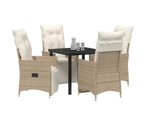 Set de Comedor de Jardín de 5 Piezas  con Cojines Beige Poliratán