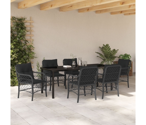 Juego de Comedor de Jardín de 7 Piezas con Cojines Poliratán Negro