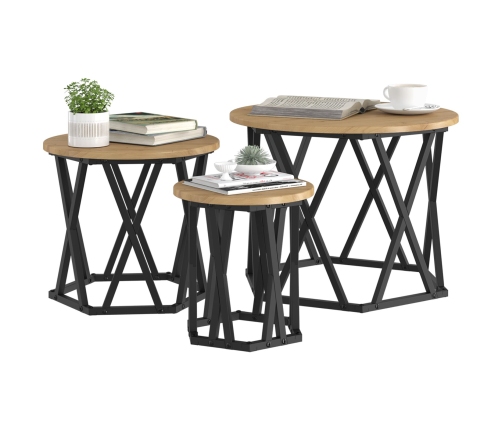 Mesas Laterales Apilables  3 pcs de Madera de Roble Artesanal