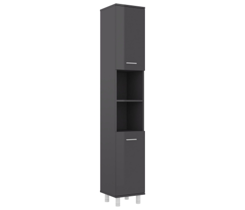 Armario de baño madera contrachapada gris brillo 30x30x179 cm