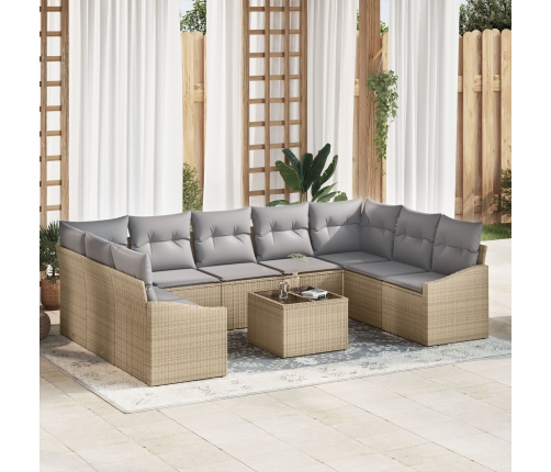 Set de Sofá de Jardín  de 10 Piezas con Cojines Ratán Sintético Beige